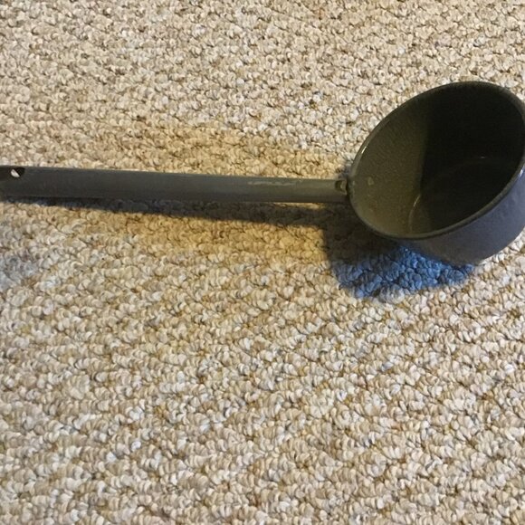 Antique Granite Ladle - Kitchen Primitive - Vintage Farm Primitive - Gray - Picture 1 of 5